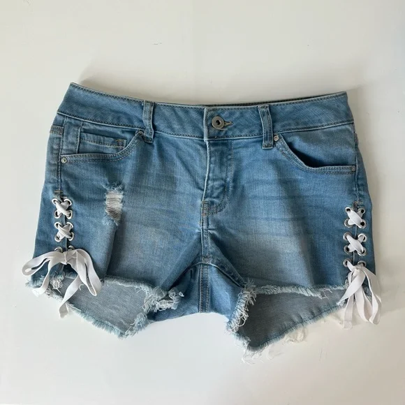 Side tie cheap jean shorts